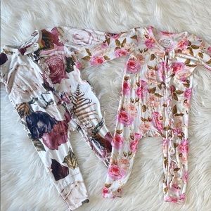 Posh Peanut black Rose & pink rose ruffle rompers